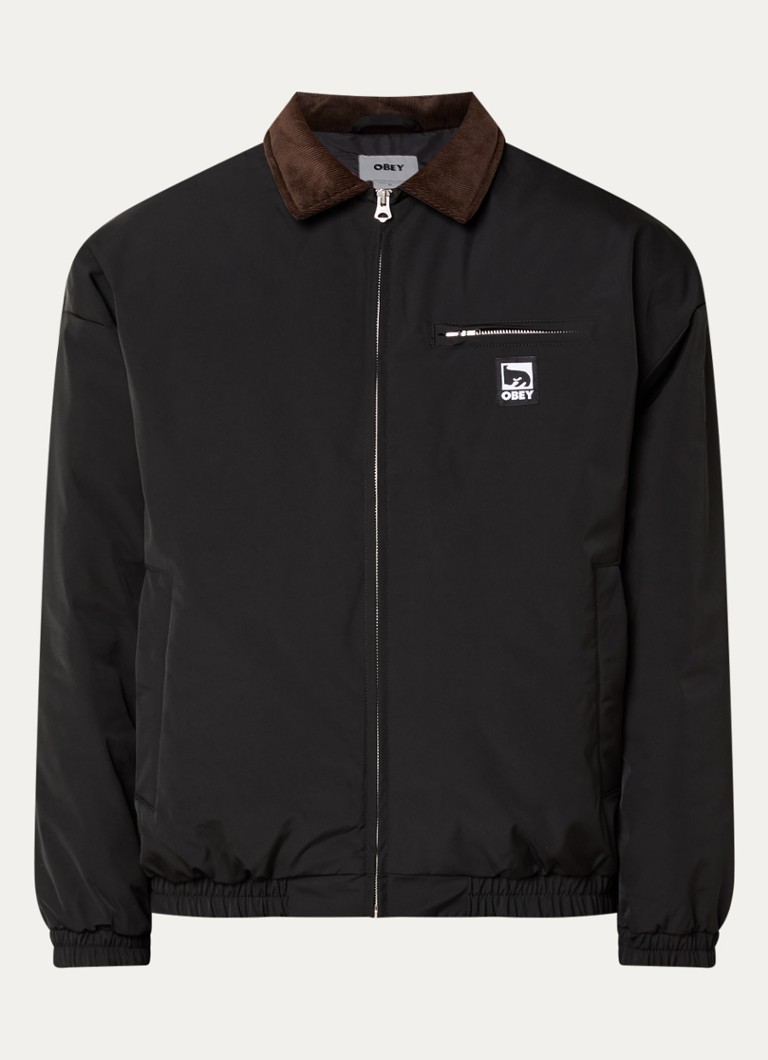 Obey Heren Elysian jack met logo en ritszakken in de kleur Zwart, maat: XL