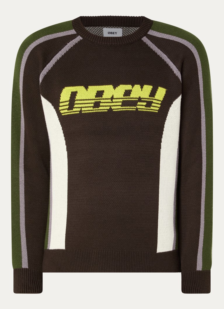 Obey Heren Estadio fijngebreide trui met logo in de kleur Donkerbruin, maat: XL