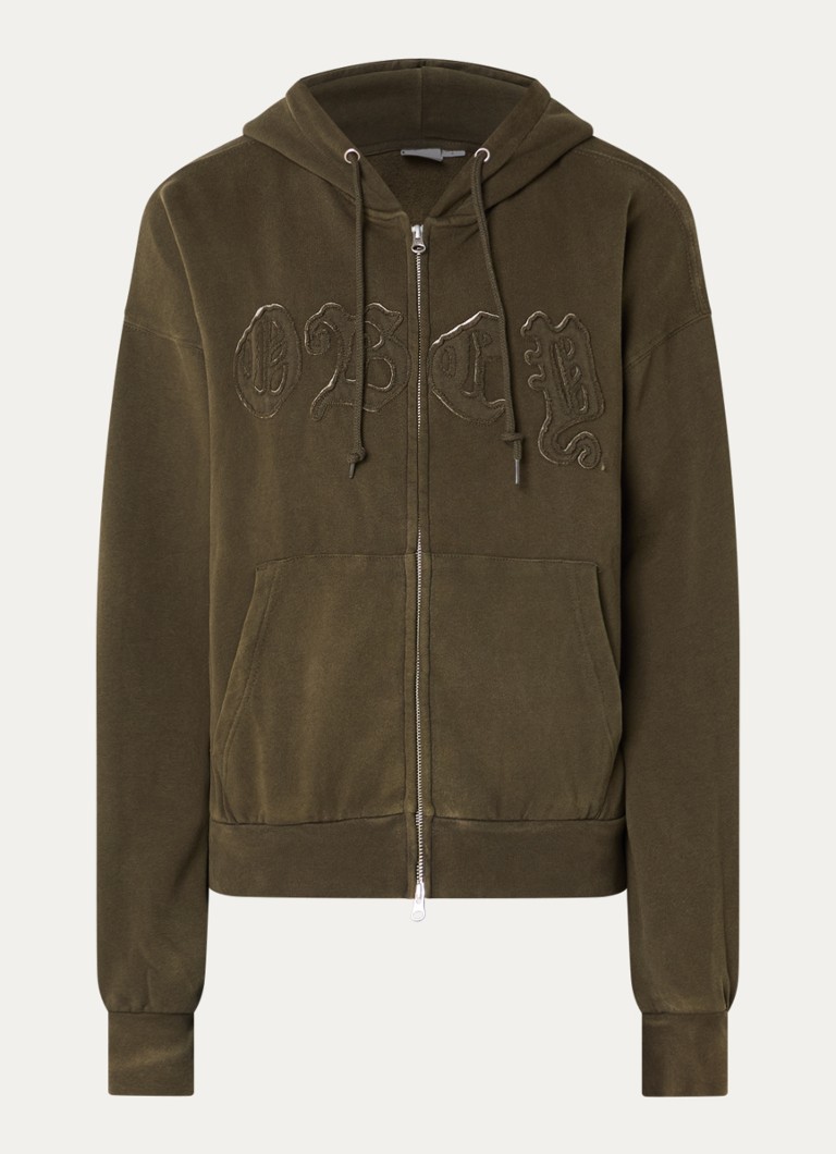 Obey Heren Gothic sweatvest met logoborduring in de kleur Groen, maat: XL