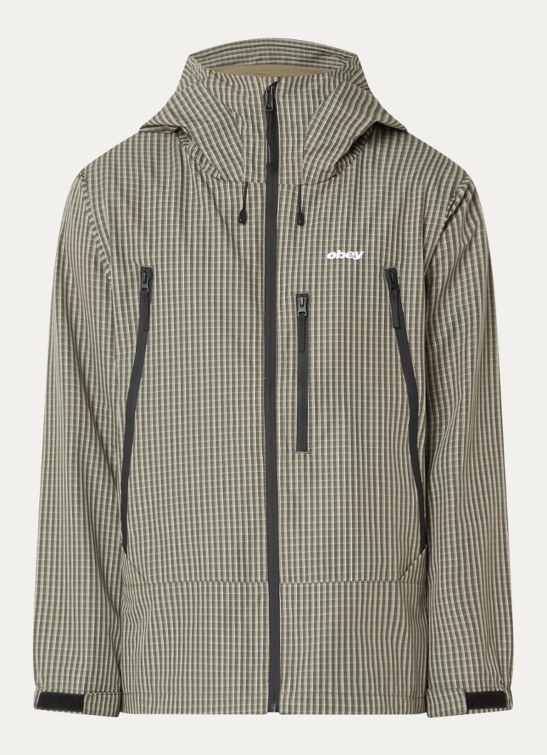 Obey Heren Obsidian windjack met ruitdessin in de kleur Legergroen, maat: XL