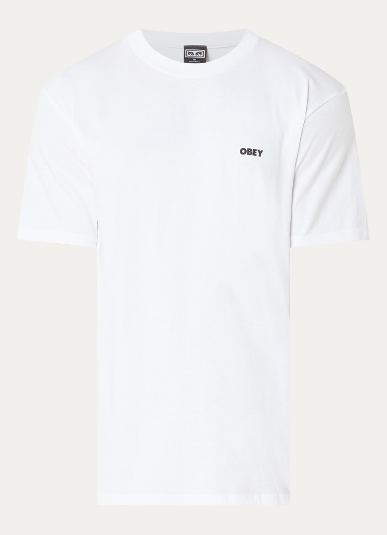 Obey Heren Pastures T-shirt met logo- en backprint in de kleur Wit, maat: S