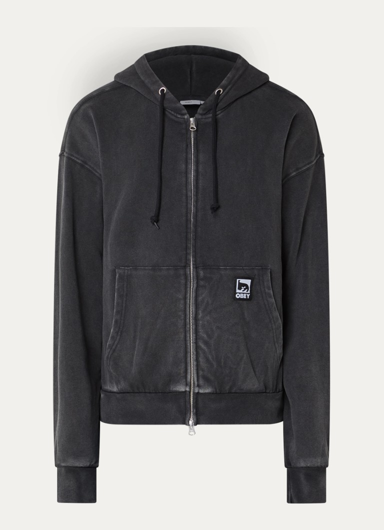 Obey Heren Post sweatvest met logo in de kleur Antraciet, maat: L