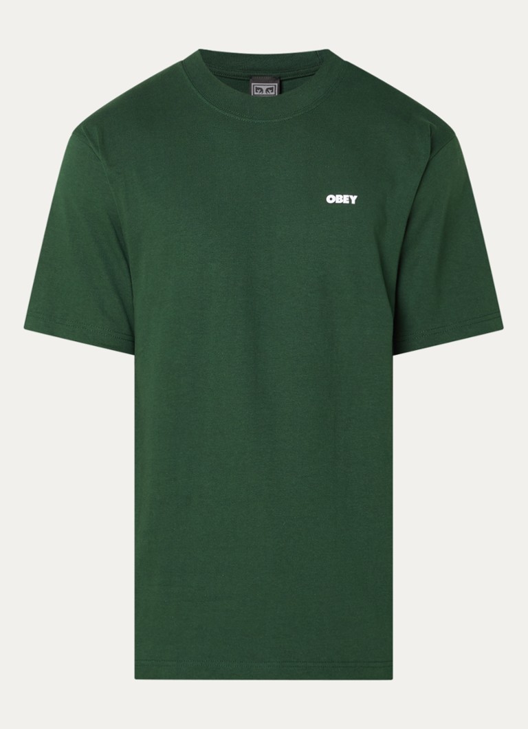 Obey Heren Quarter Eye T-shirt met logoprint in de kleur Donkergroen, maat: S
