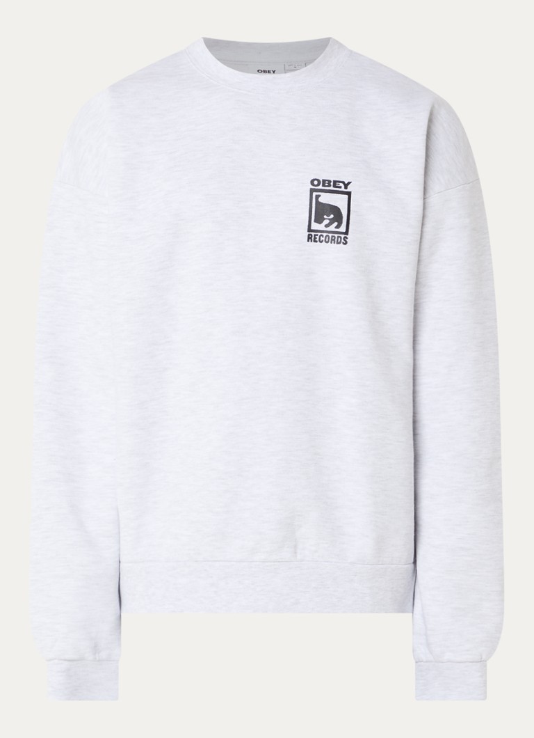 Obey Heren Records sweater met logo- en backprint in de kleur Grijs, maat: XL