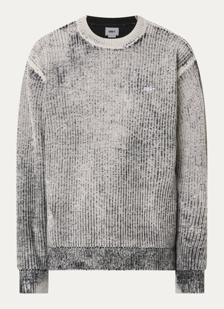 Obey Heren Spray Effect ribgebreide trui met logo in de kleur Grijs, maat: XL