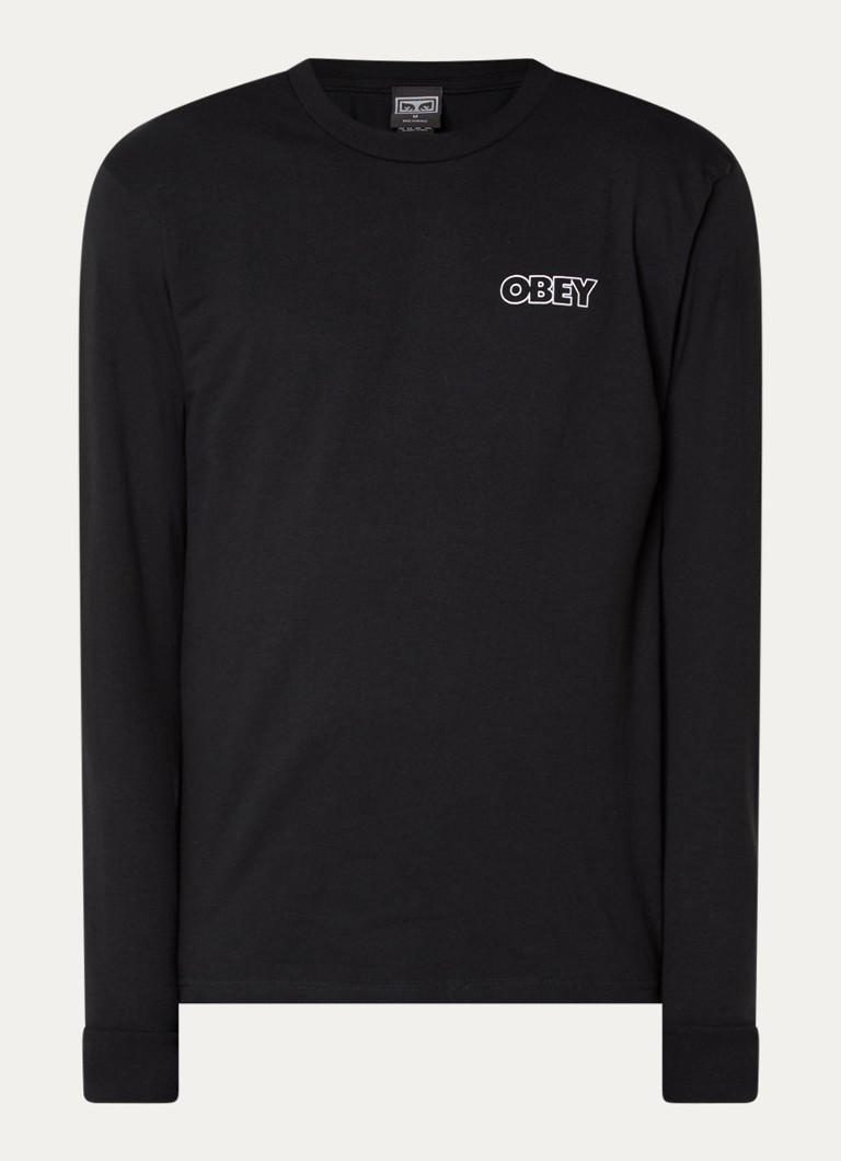 Obey Heren Treble long sleeve met logo- en backprint in de kleur Zwart, maat: S