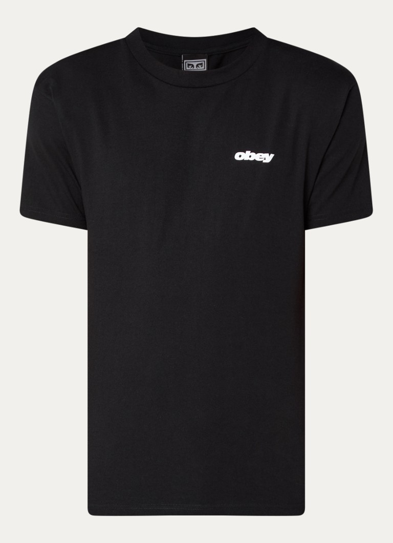 Obey Heren T-shirt met logo en backprint in de kleur Zwart, maat: S