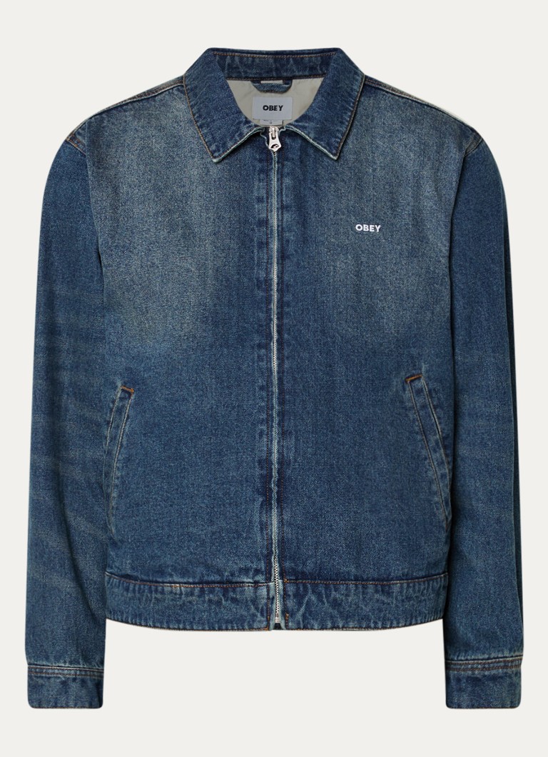 Obey Heren Workshop spijkerjas met logo en steekzakken in de kleur Indigo, maat: L