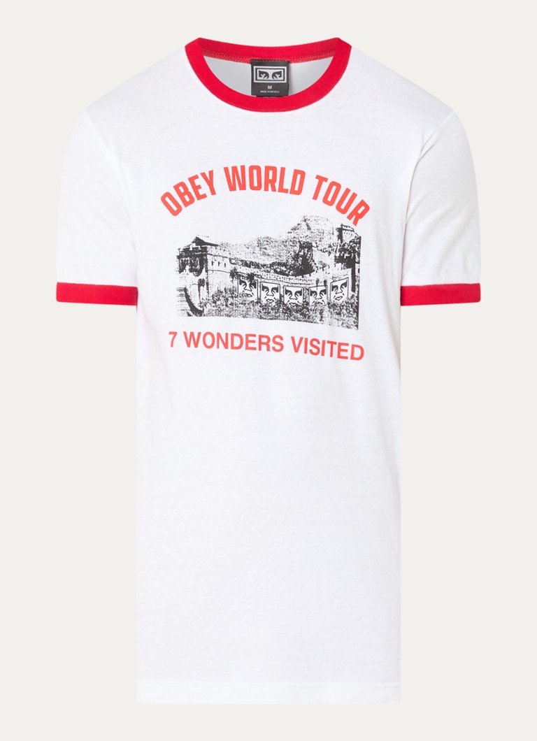 Obey Heren 7 Wonders T-shirt met logoprint in de kleur Wit, maat: XL