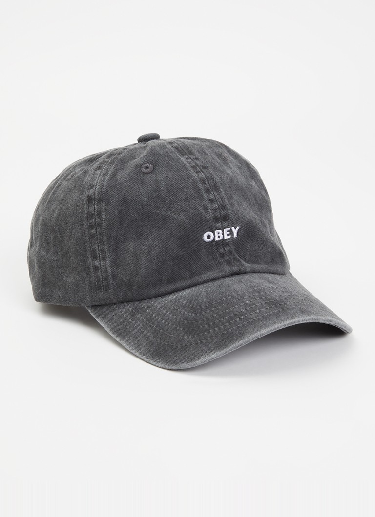 Obey Heren Pet van denim met logoborduring in de kleur Antraciet, maat: One Size