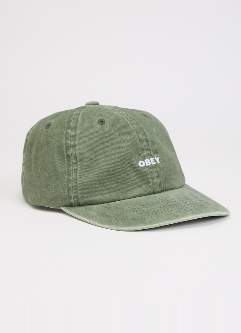 Obey Heren Pet van denim met logoborduring in de kleur Olijfgroen, maat: One Size