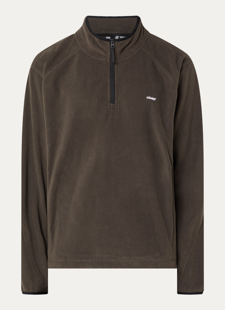 Obey Heren Vetta pullover van fleece met halve rits in de kleur Olijfgroen, maat: M