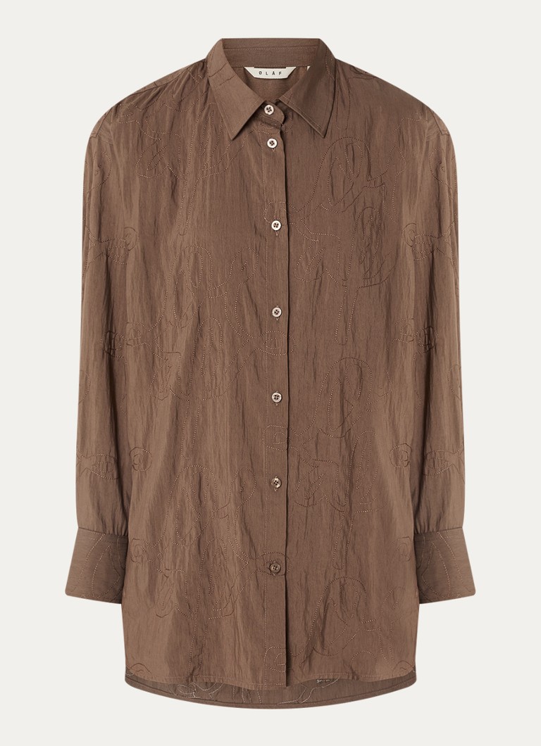 OLAF Dames Blouse met borduring in de kleur Taupe, maat: M