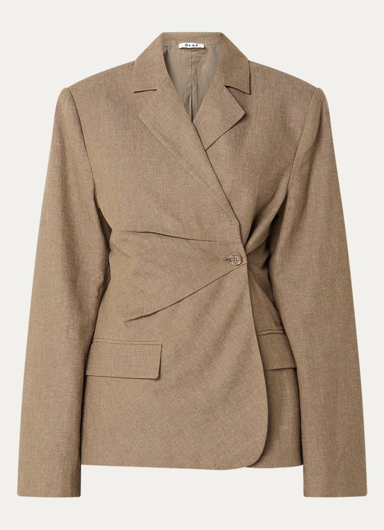 OLAF Dames Blazer in wolblend met asymmetrische sluiting in de kleur Taupe, maat: S