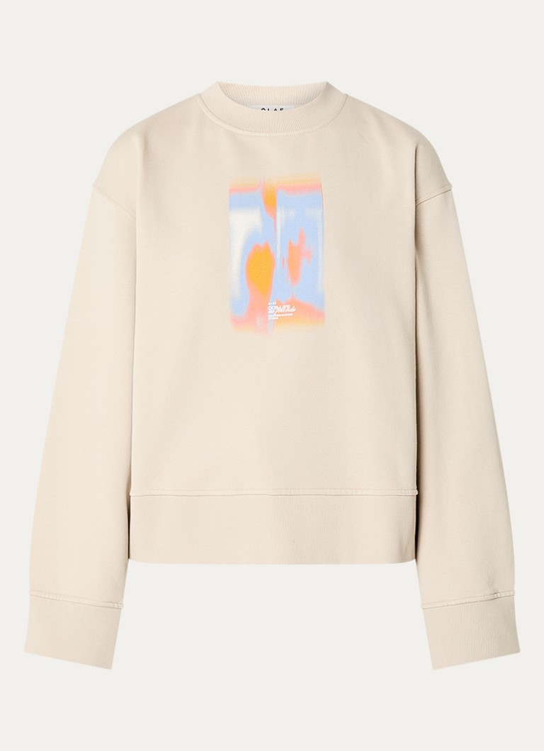 OLAF Dames Brushstroke sweater met print in de kleur Donkerbeige, maat: S