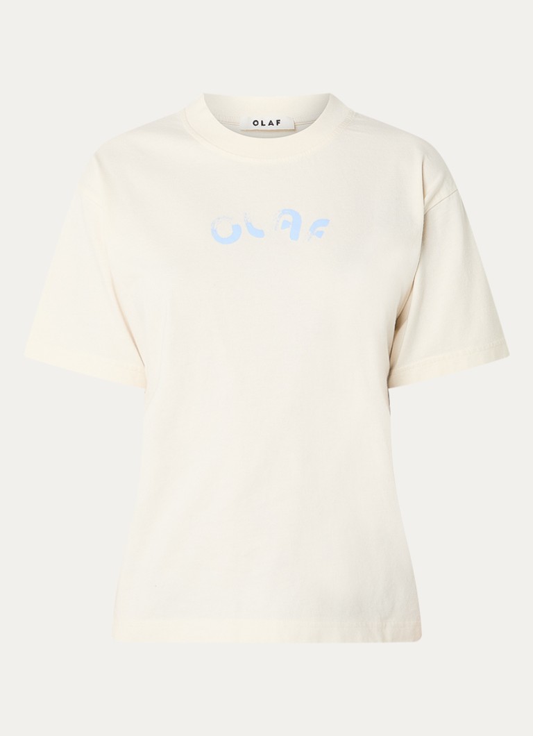 OLAF Dames Brushstroke T-shirt met logo in de kleur Gebroken wit, maat: S