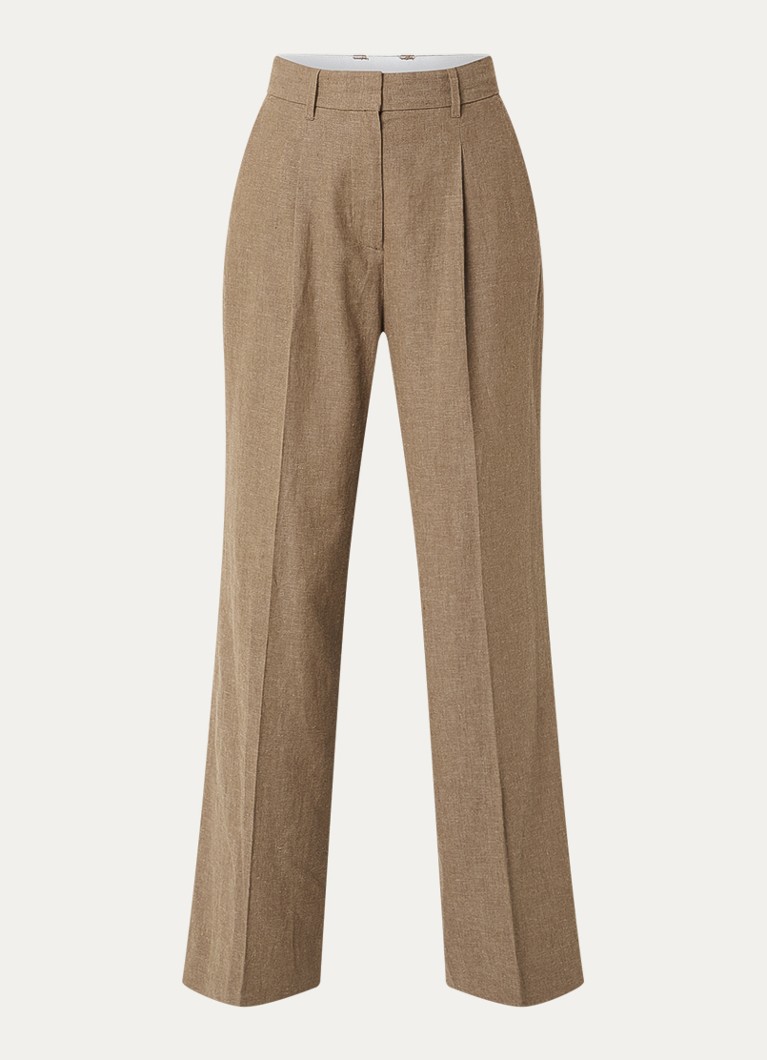 OLAF Dames High waist loose fit pantalon in linnenblend met steekzakken in de kleur Zand, maat: S