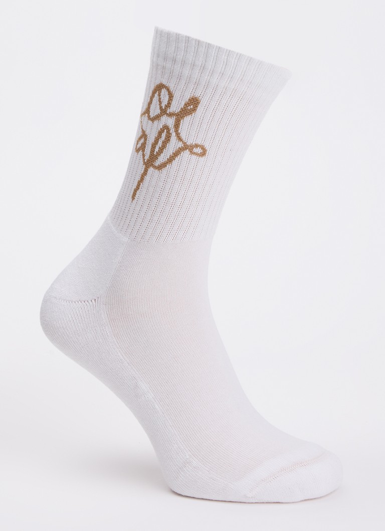 OLAF Dames Monogram sportsokken in katoenblend met logo in de kleur Wit, maat: One Size