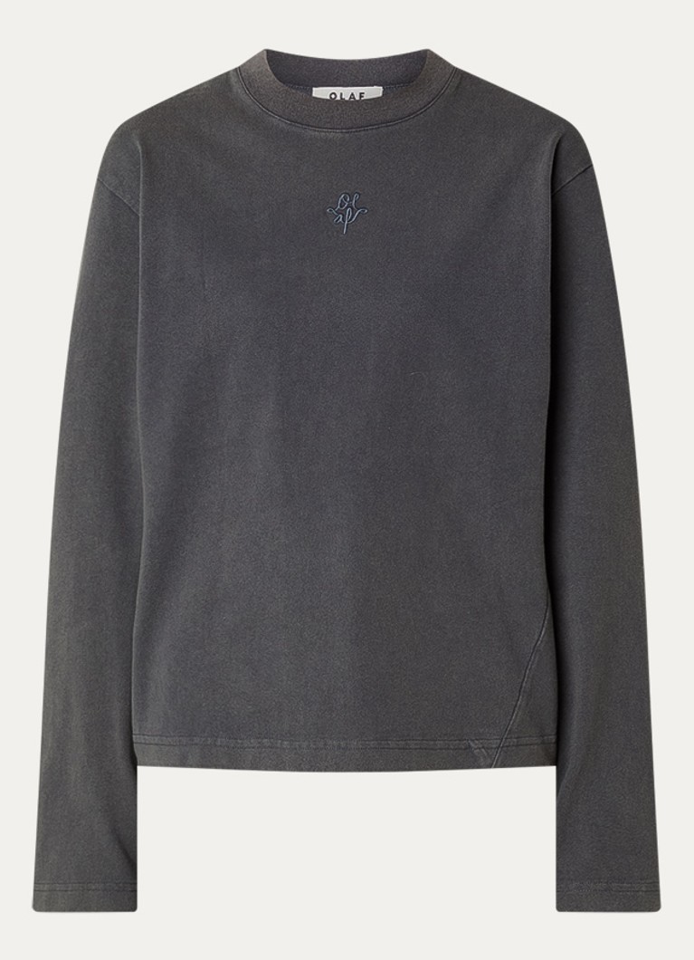 OLAF Dames Long sleeve met logo en ronde hals in de kleur Antraciet, maat: M