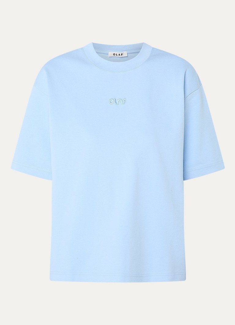 OLAF Dames T-shirt met logoborduring in de kleur Lichtblauw, maat: XS