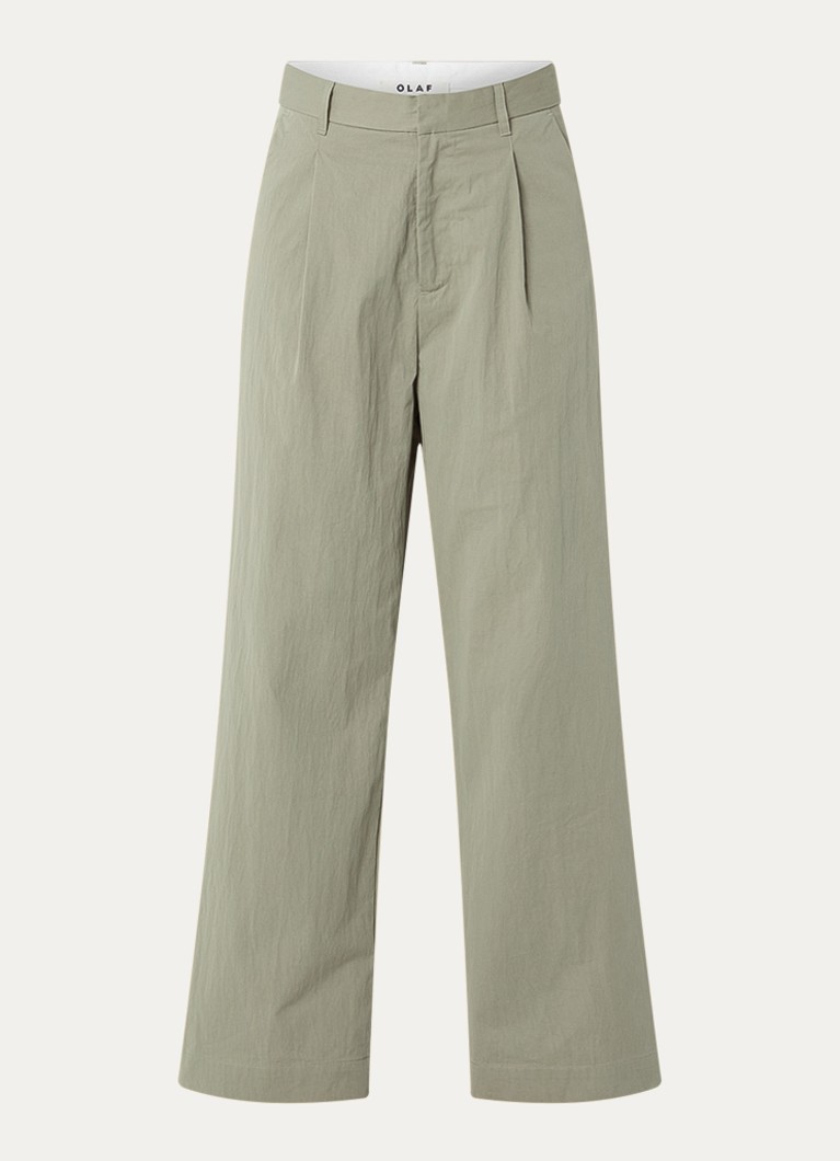 OLAF Dames High waist wide fit pantalon met steekzakken in de kleur Olijfgroen, maat: S