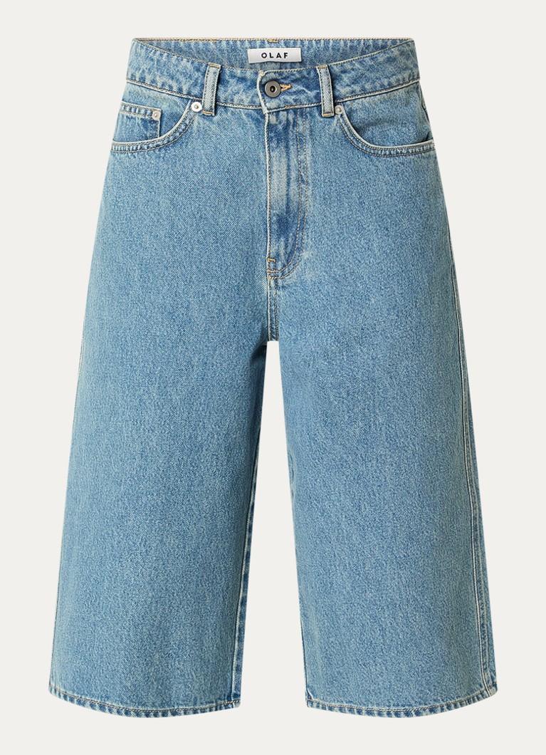 OLAF Dames Mid waist wide leg driekwart jeans met medium wassing in de kleur Indigo, maat: M
