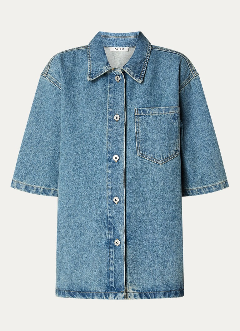 OLAF Dames Oversized spijkerjas met medium wassing en borstzak in de kleur Indigo, maat: M