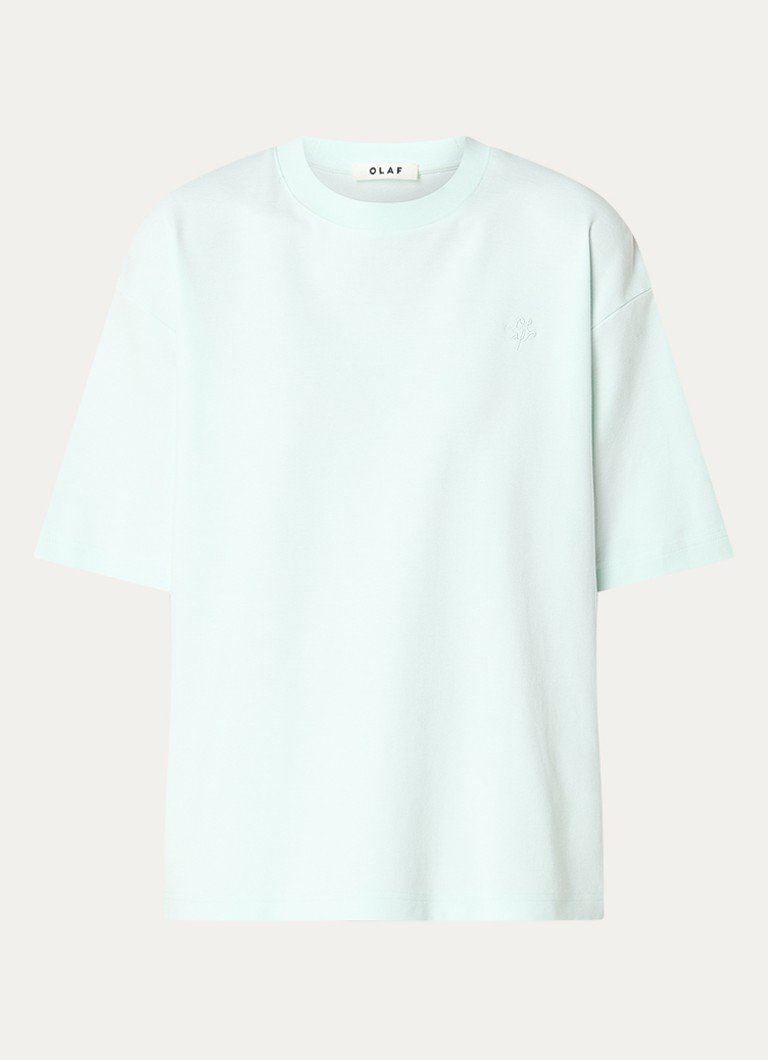 OLAF Dames T-shirt met logoborduring en backprint in de kleur Mint, maat: S