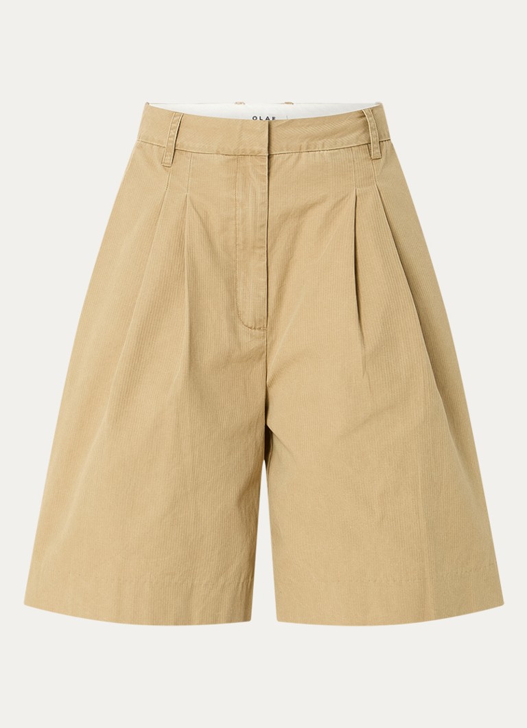 OLAF Dames Low waist wide fit korte broek met paspelzak in de kleur Beige, maat: M