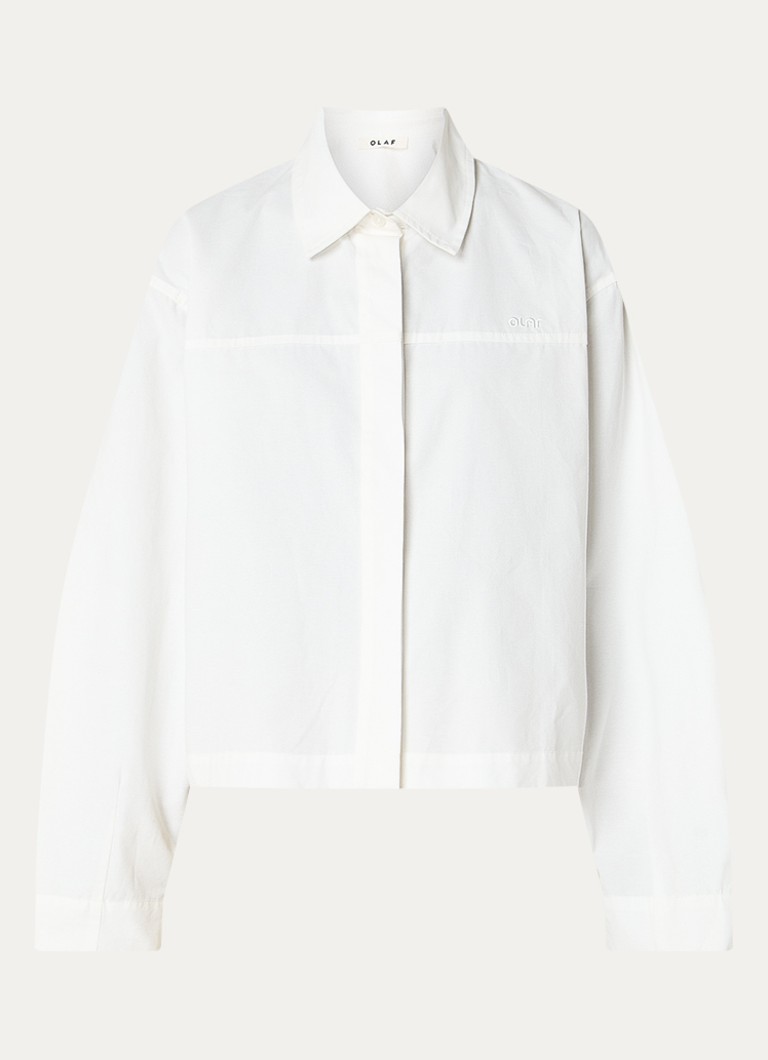OLAF Dames Blouse met logoborduring in de kleur Wit, maat: XS