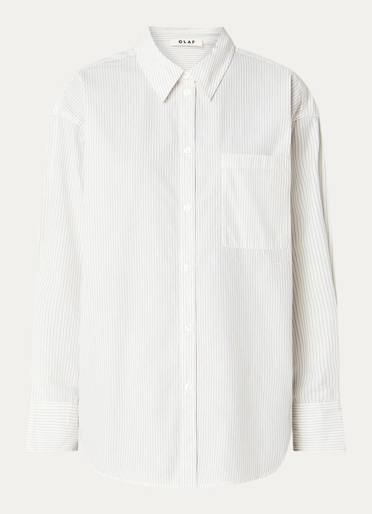 OLAF Dames Oversized blouse met streepprint en borstzak in de kleur Beige, maat: XL