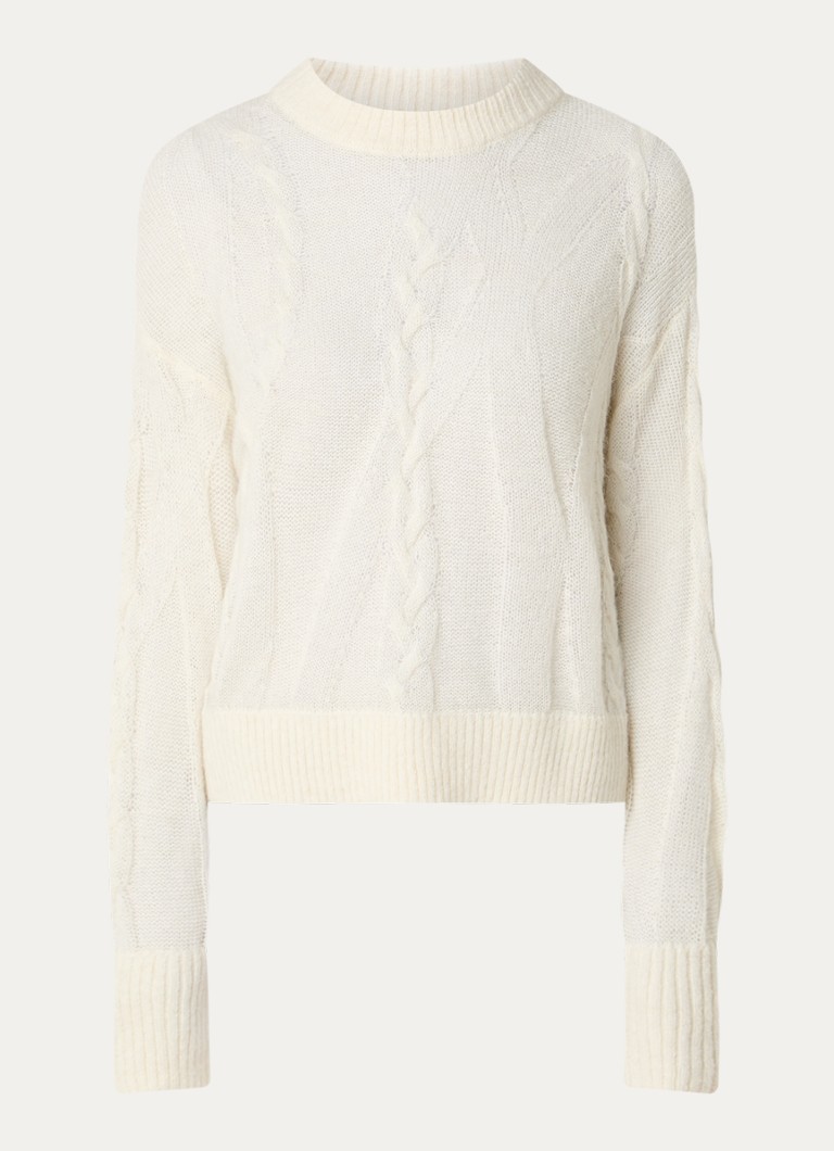OLAF Heren Kabelgebreide trui in alpaca wolblend in de kleur Gebroken wit, maat: XS
