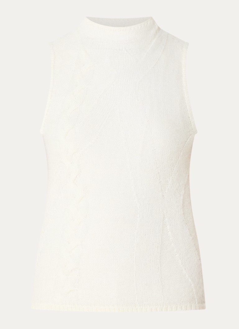 OLAF Dames Grofgebreide mouwloze top met opstaande kraag in de kleur Gebroken wit, maat: XS