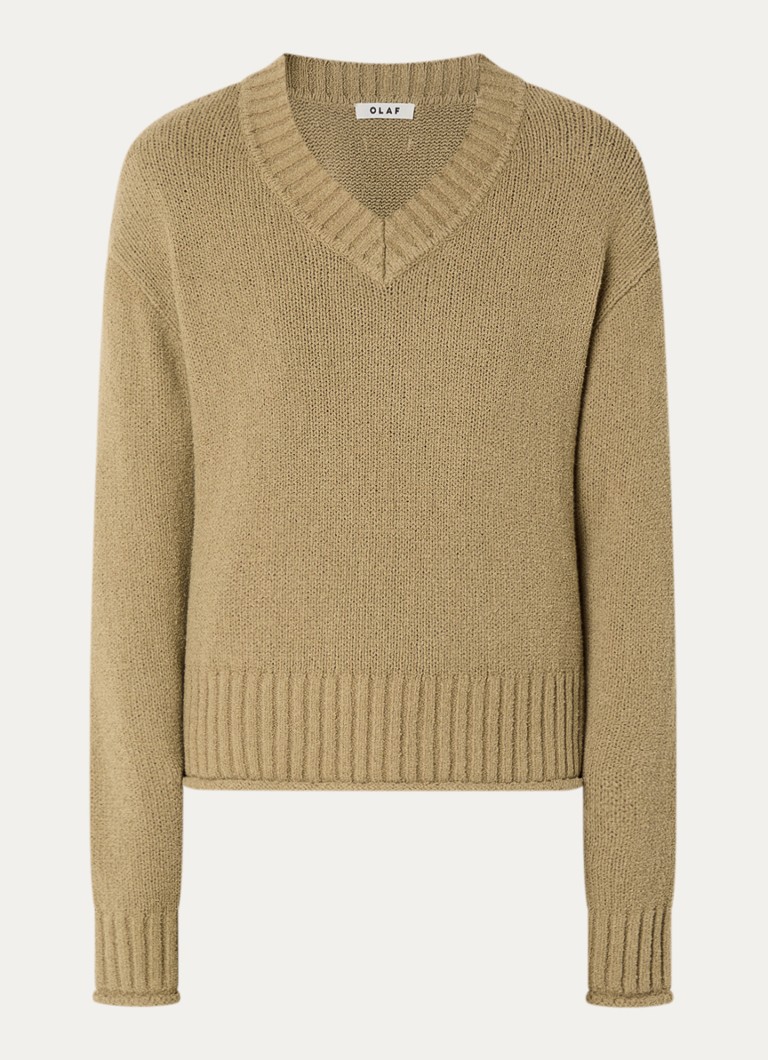 OLAF Dames Grofgebreide trui met ronde hals in de kleur Khaki, maat: XS