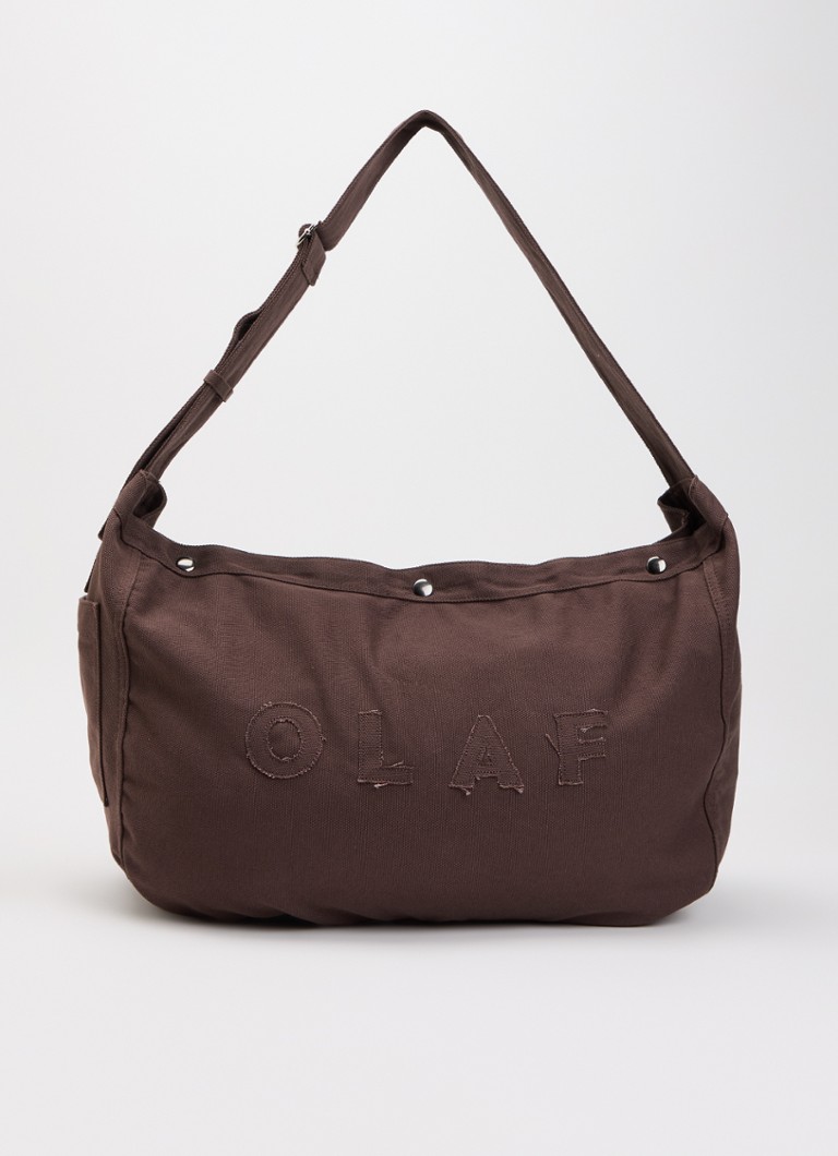 OLAF Dames Newspaper shopper van canvas met logo in de kleur Bruin, maat: ONE SIZE