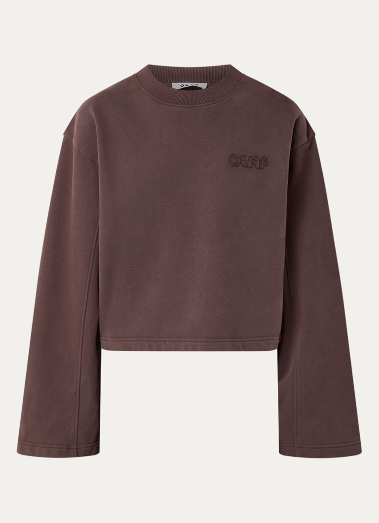 OLAF Dames Cropped sweater met logo in de kleur Bruin, maat: XS