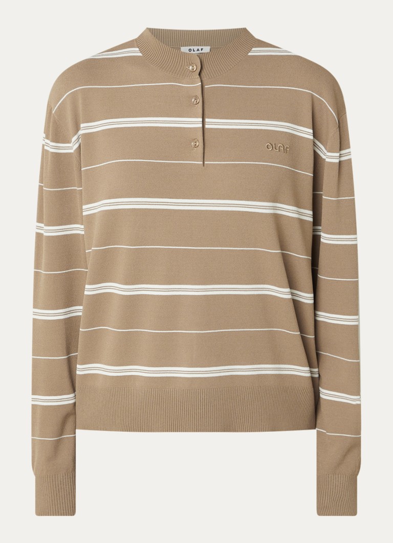 OLAF Dames Fijngebreide pullover met streepprint in de kleur Bruin, maat: S