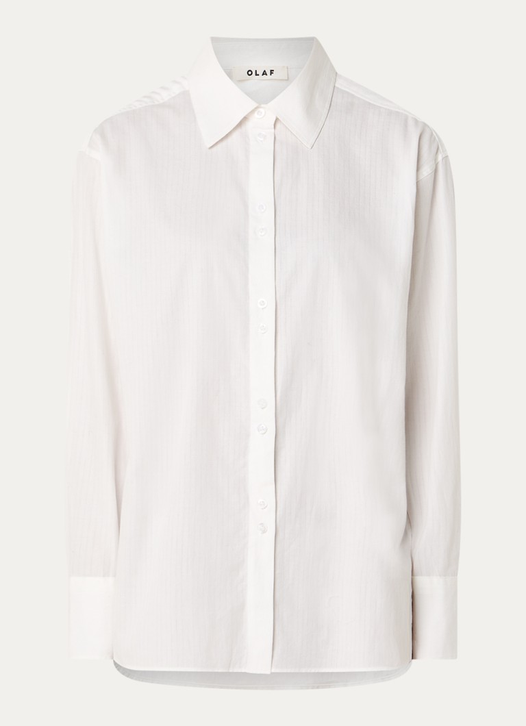 OLAF Dames Oversized blouse met logo in de kleur Gebroken wit, maat: S