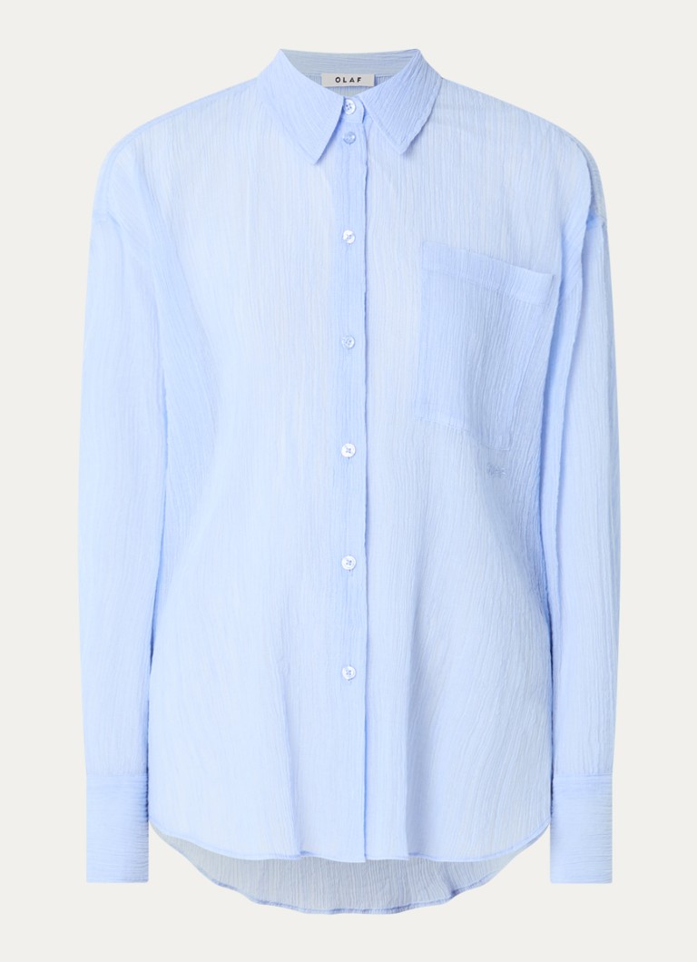OLAF Dames Semi-transparante oversized blouse met structuur in de kleur Blauwgrijs, maat: M
