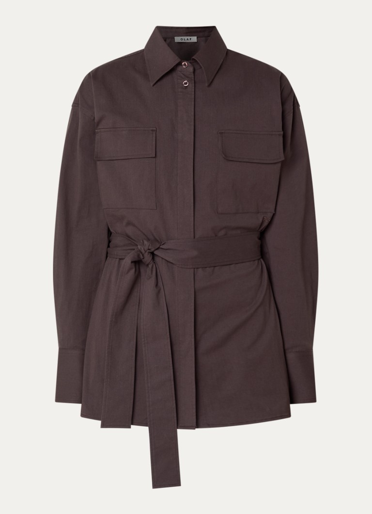 OLAF Dames Oversized blouse met strikceintuur in de kleur Donkerbruin, maat: XS