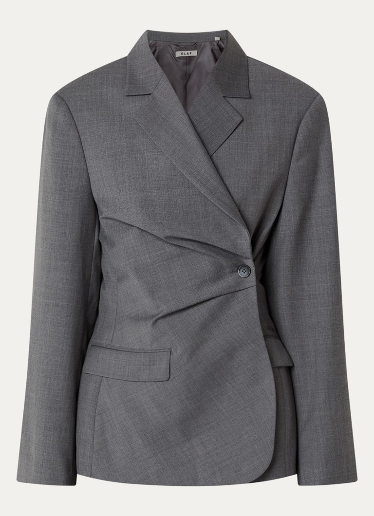 OLAF Dames Blazer in wolblend met overslag in de kleur Donkergrijs, maat: L