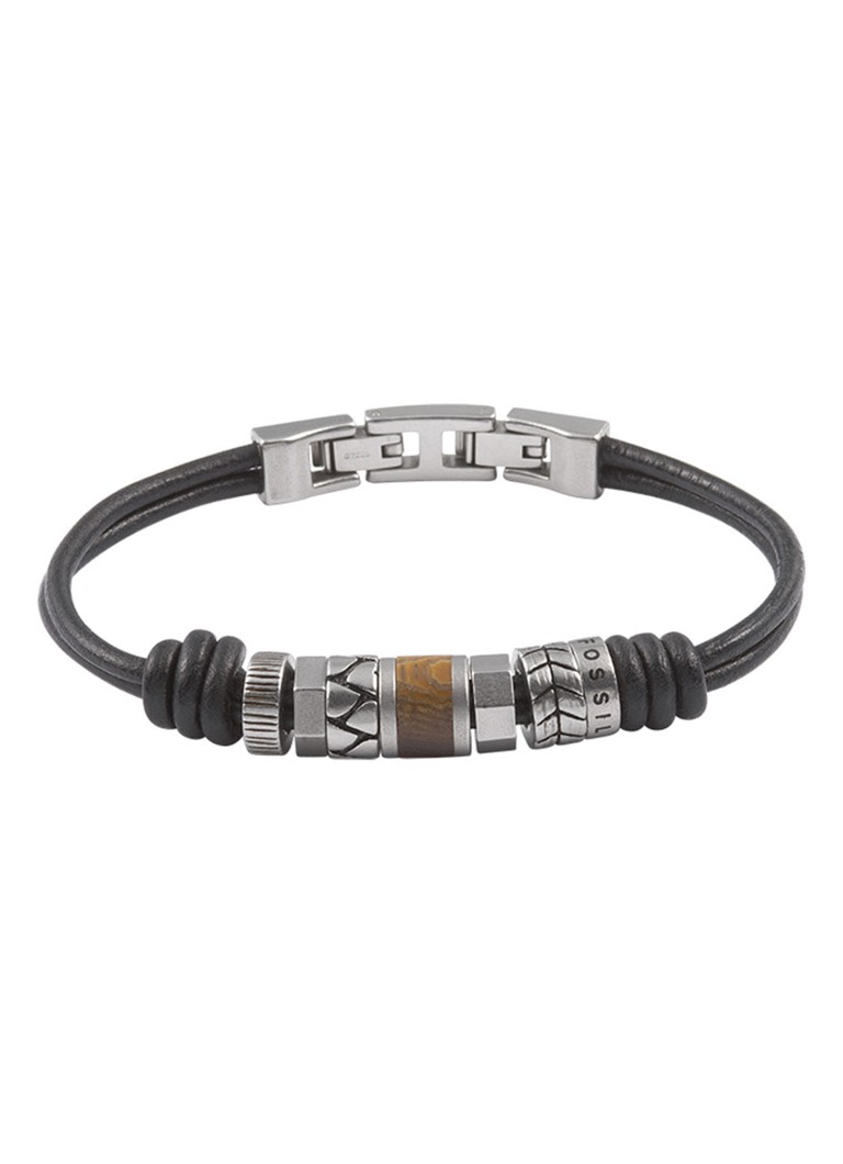 Fossil Heren Armband van leer met kralen JF84196040 in de kleur Bruin