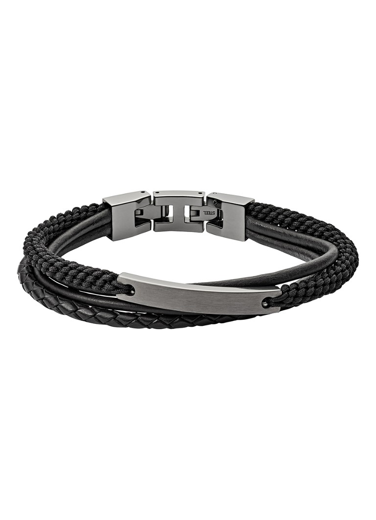 Fossil Heren Armband van leer JF03185793 in de kleur Donkergrijs