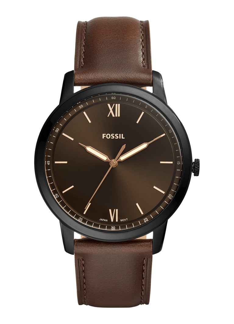 Fossil Heren The Minimalist Horloge FS5551 in de kleur Donkerbruin