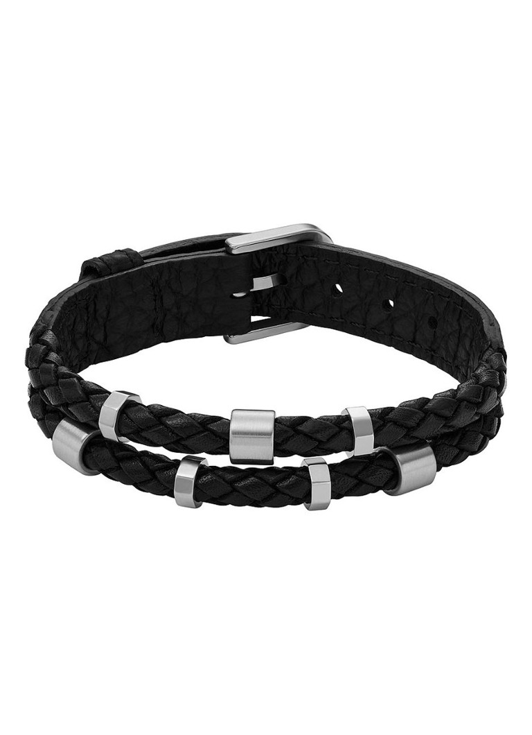 Fossil Heren Armband van leer JF04473040 in de kleur Zwart