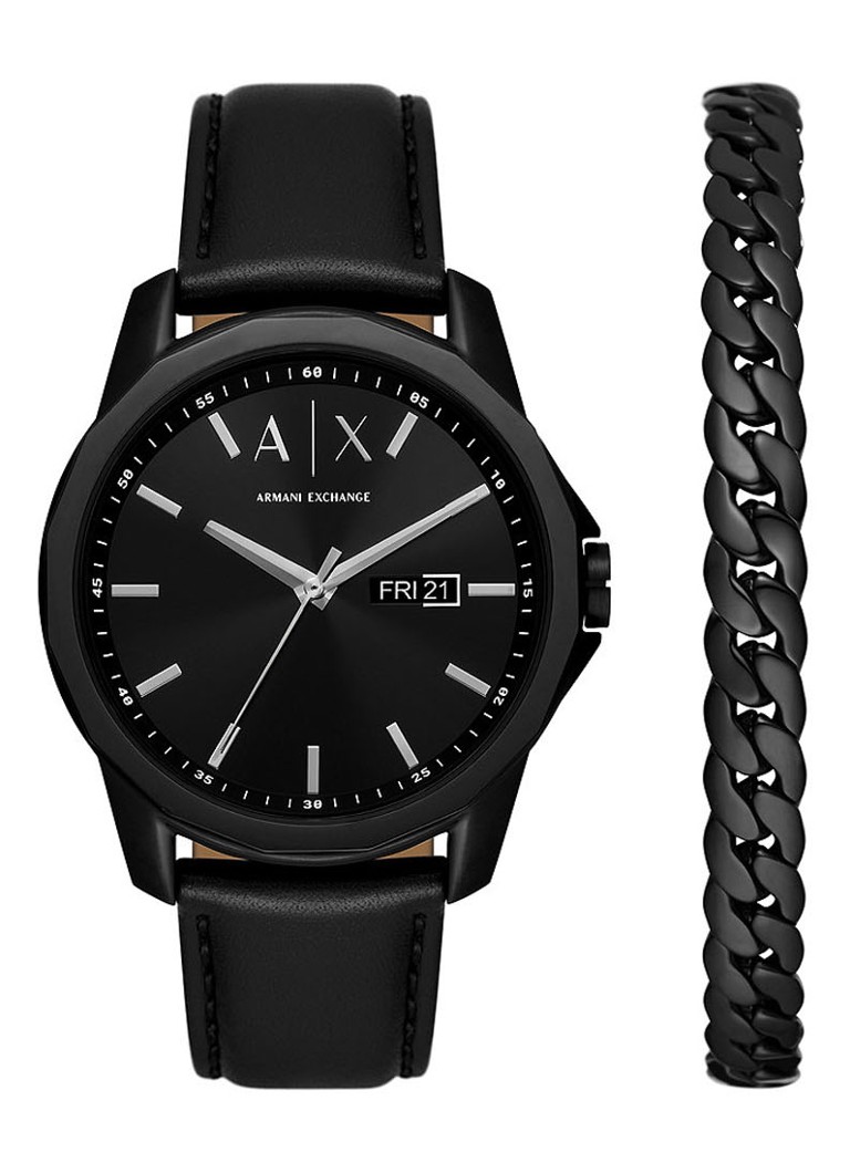 Armani Heren Horloge en armband giftset AX7147SET in de kleur Zwart
