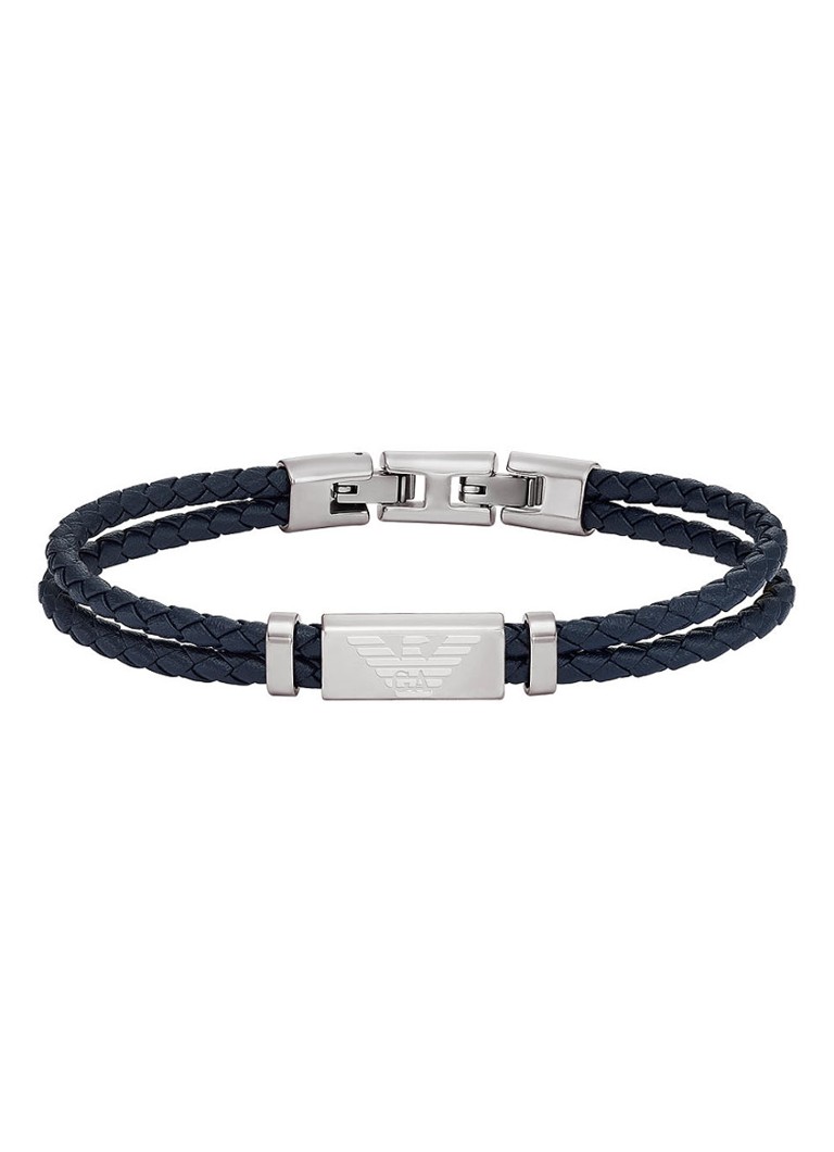 Armani Heren Armband van leer EGS2995040 in de kleur Zwart