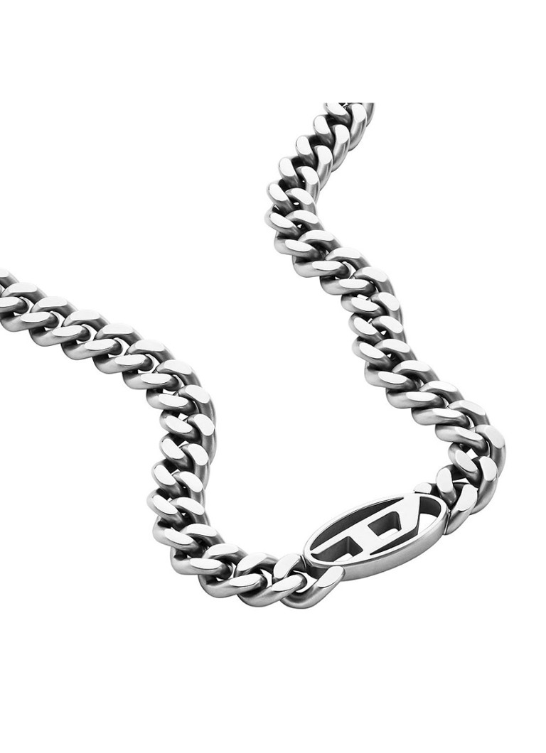 Diesel Heren Schakelketting met logo DX1433040 in de kleur Zilver