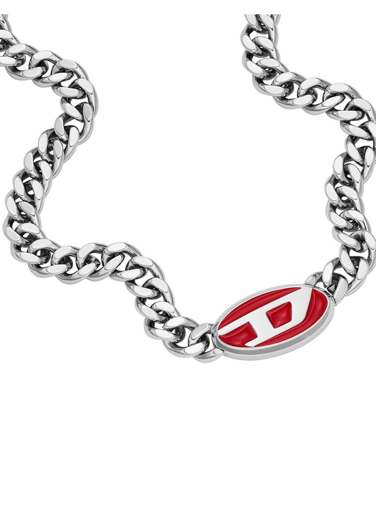 Diesel Dames Schakelketting met logo DX1446040 in de kleur Zilver