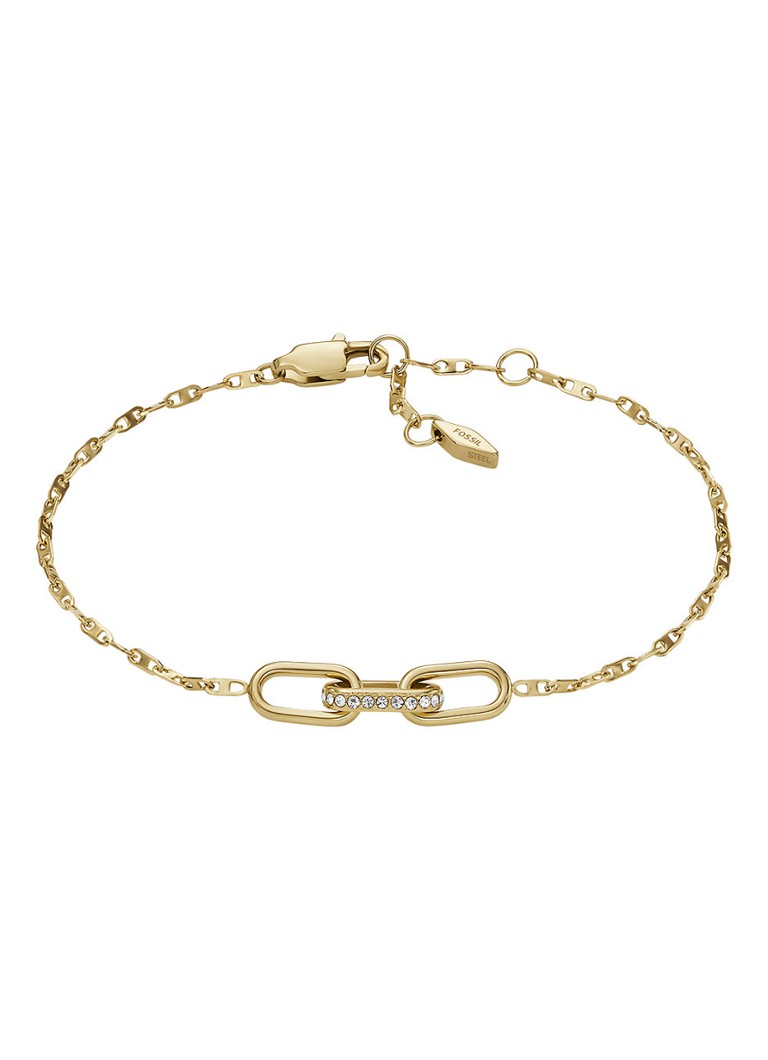 Fossil Dames Heritage schakelarmband met glassteen JF04525710 in de kleur Goud